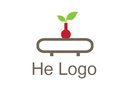 vase on table with plant logo