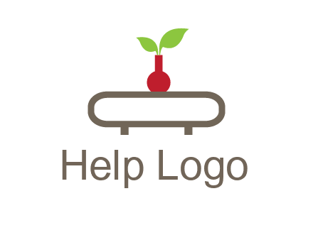 vase on table with plant logo