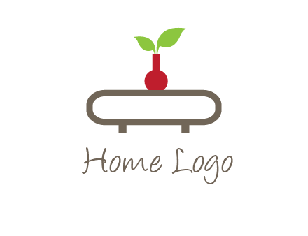 vase on table with plant logo
