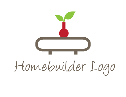 vase on table with plant logo