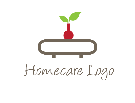 vase on table with plant logo