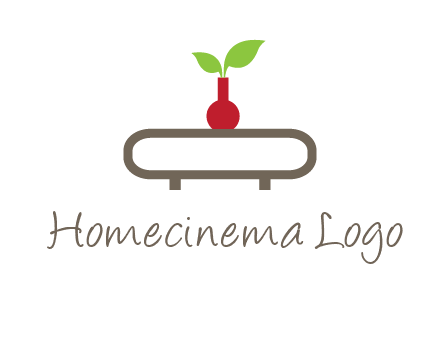 vase on table with plant logo