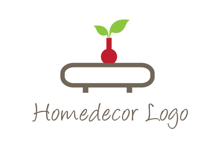 vase on table with plant logo
