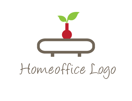 vase on table with plant logo