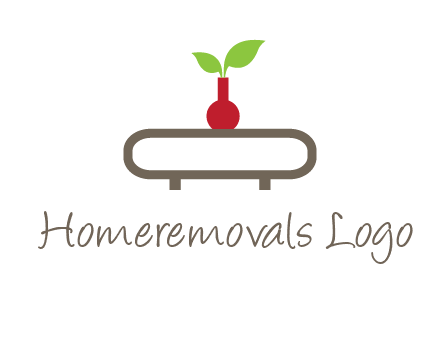 vase on table with plant logo