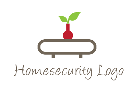 vase on table with plant logo
