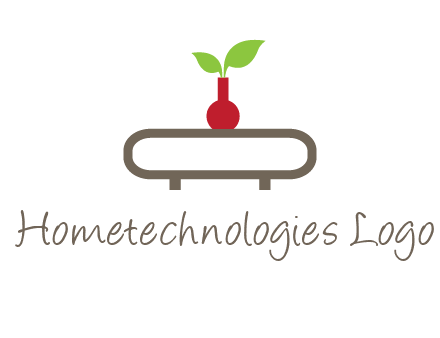 vase on table with plant logo