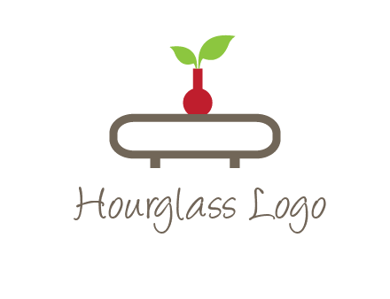vase on table with plant logo