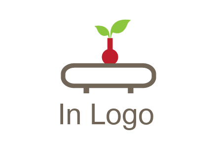 vase on table with plant logo