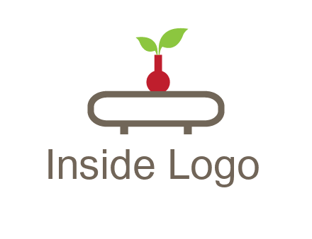 vase on table with plant logo