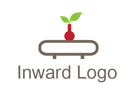 vase on table with plant logo