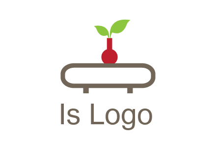 vase on table with plant logo