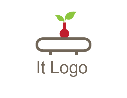 vase on table with plant logo