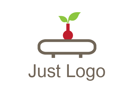 vase on table with plant logo