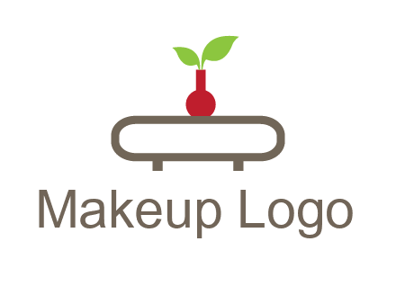 vase on table with plant logo