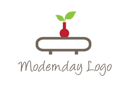 vase on table with plant logo