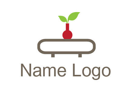 vase on table with plant logo