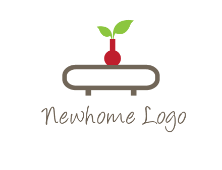 vase on table with plant logo