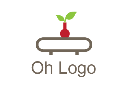 vase on table with plant logo