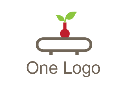 vase on table with plant logo