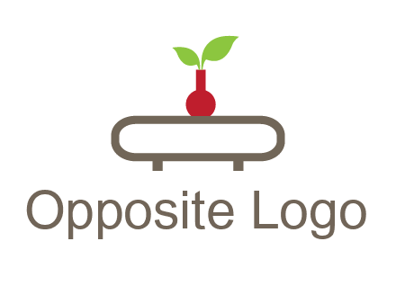 vase on table with plant logo
