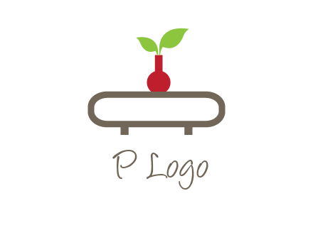 vase on table with plant logo