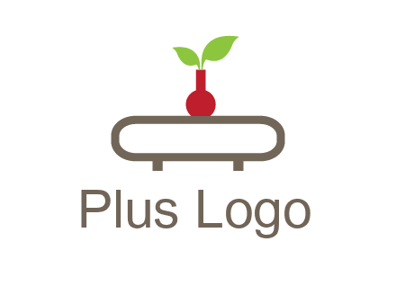 vase on table with plant logo