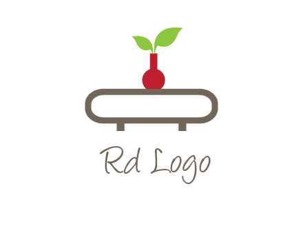 vase on table with plant logo