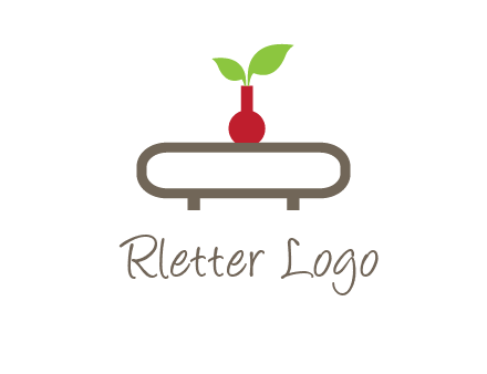 vase on table with plant logo