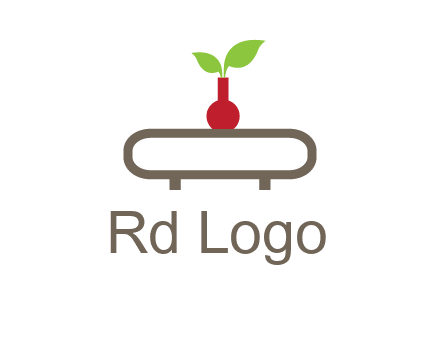 vase on table with plant logo