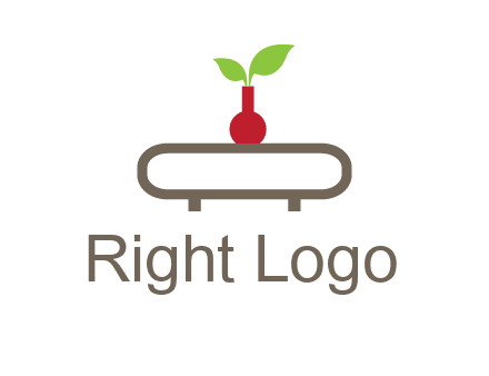 vase on table with plant logo