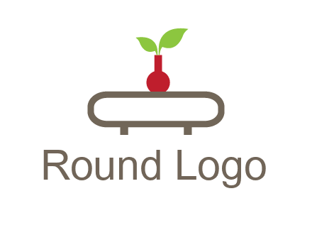 vase on table with plant logo