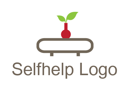vase on table with plant logo