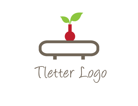 vase on table with plant logo