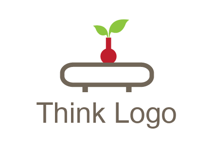 vase on table with plant logo