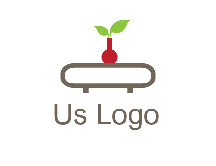 vase on table with plant logo