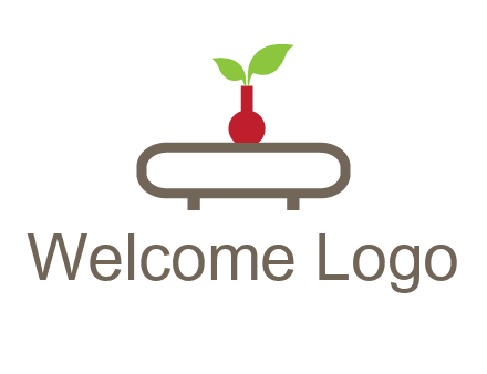 vase on table with plant logo