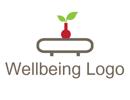 vase on table with plant logo