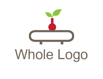 vase on table with plant logo