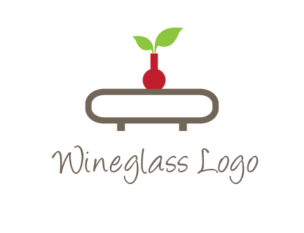 vase on table with plant logo