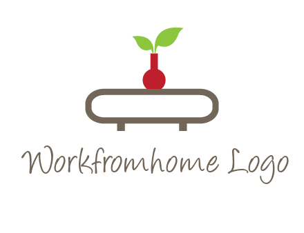 vase on table with plant logo