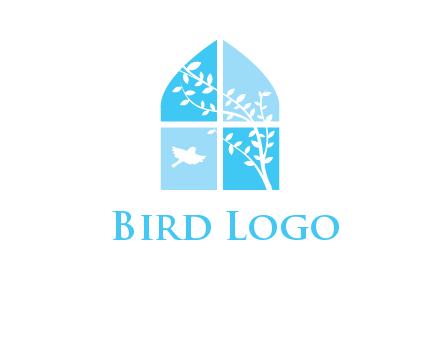 tree and bird inside the abstract window logo