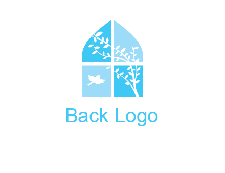 tree and bird inside the abstract window logo