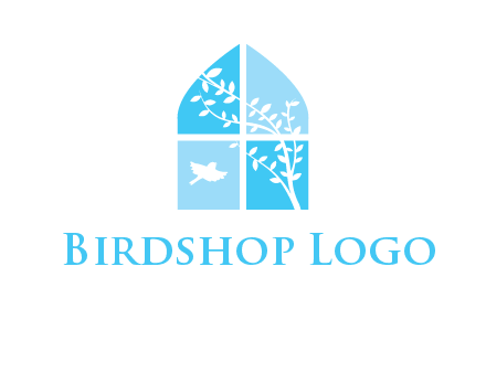 tree and bird inside the abstract window logo