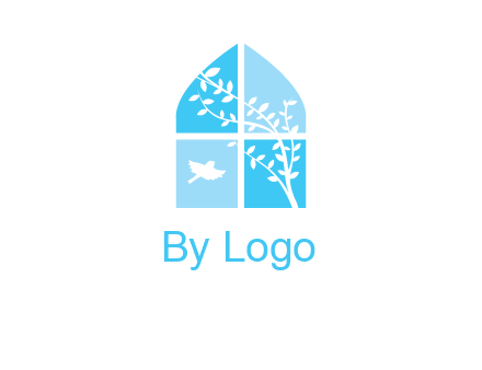 tree and bird inside the abstract window logo