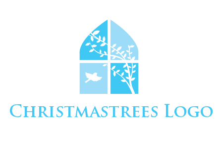 tree and bird inside the abstract window logo