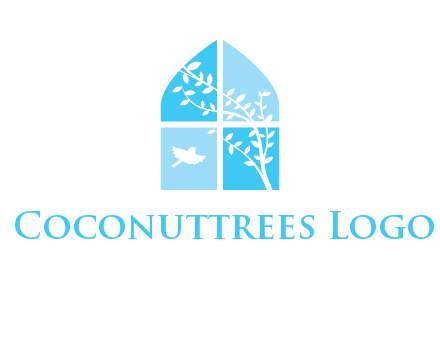 tree and bird inside the abstract window logo