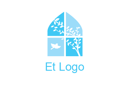 tree and bird inside the abstract window logo