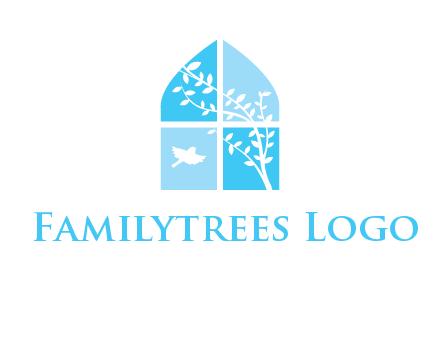 tree and bird inside the abstract window logo