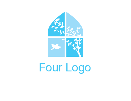 tree and bird inside the abstract window logo